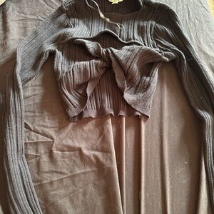 POL Dark Brown Ribbed Crop Top